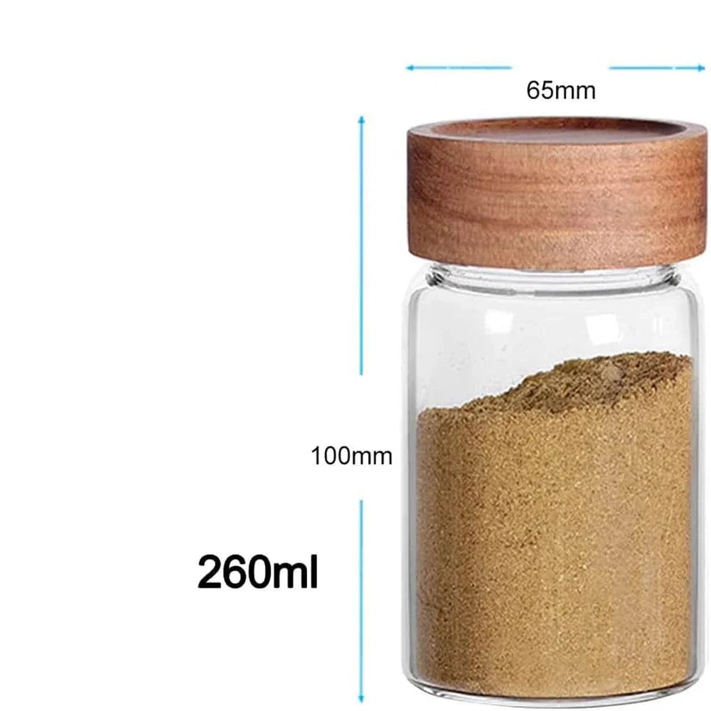Frascos de Vidro com Tampa de Madeira de Acácia