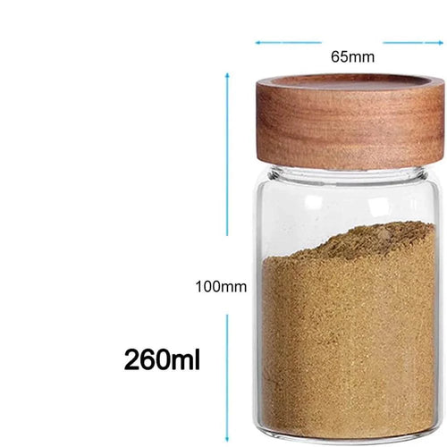 Frascos de Vidro com Tampa de Madeira de Acácia
