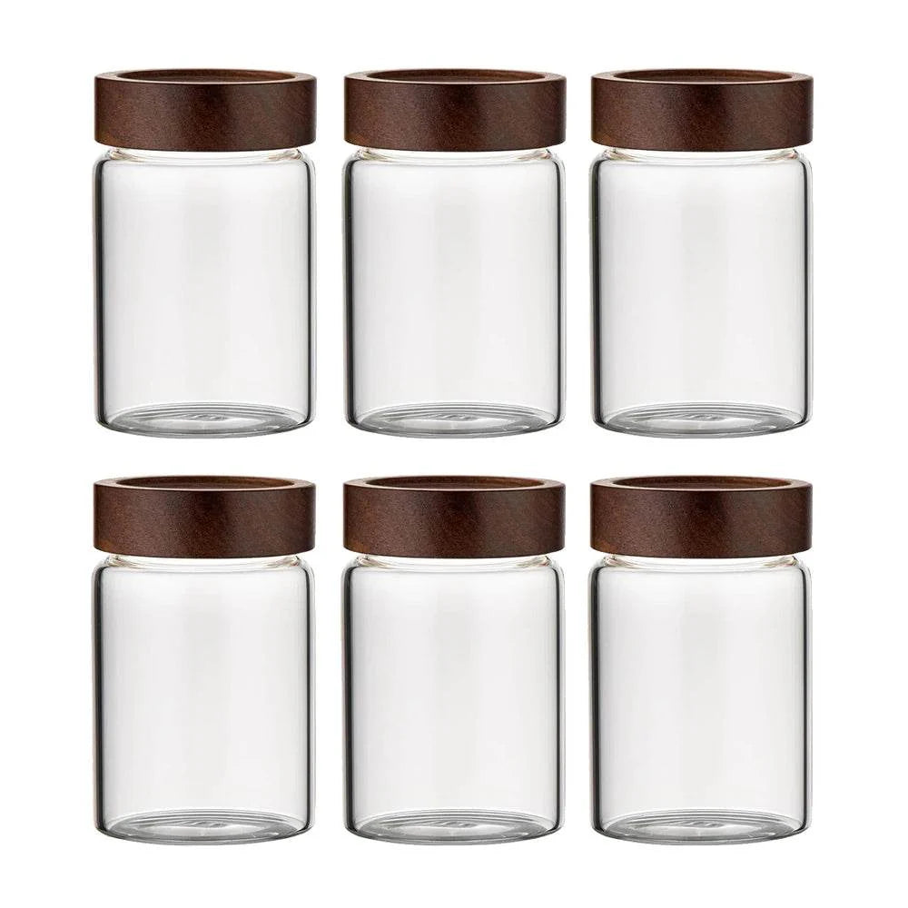 Frascos de Vidro com Tampa de Madeira de Acácia