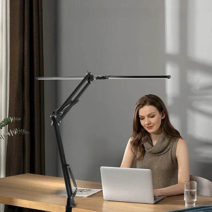 Lâmpada de Mesa LED Dupla Cabeça — Lâmpada de Arquiteto com Braço Articulado e Grampo