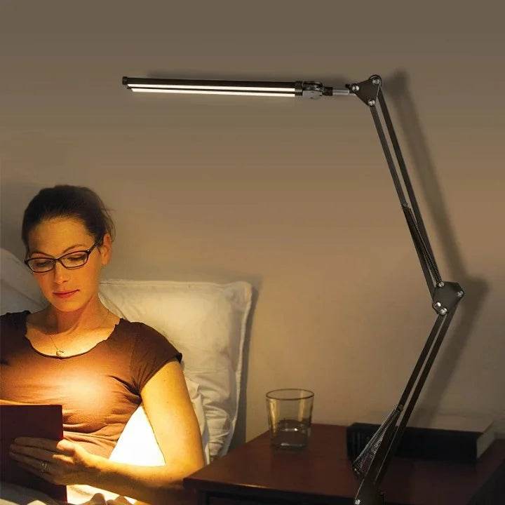 Lâmpada de Mesa LED Dupla Cabeça — Lâmpada de Arquiteto com Braço Articulado e Grampo