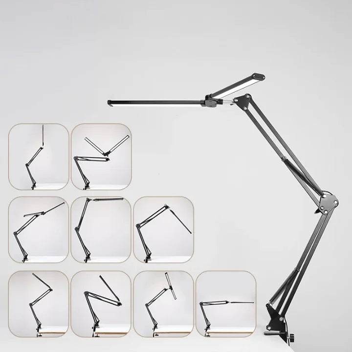 Lâmpada de Mesa LED Dupla Cabeça — Lâmpada de Arquiteto com Braço Articulado e Grampo